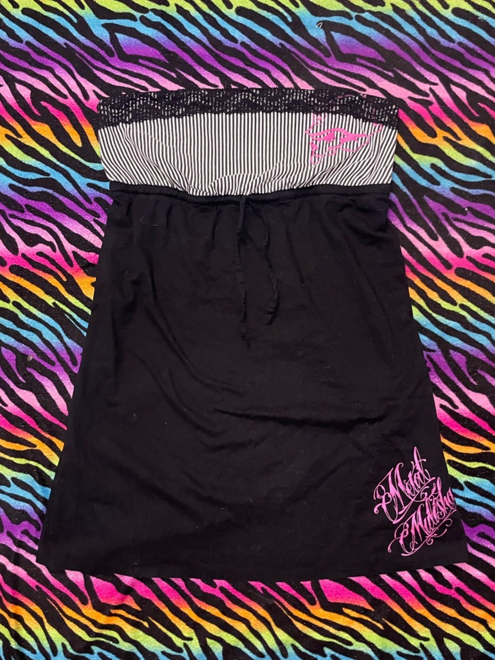 Y2k grunge goth rare 2000s Metal Mulisha Edgy Black Mini tube top Dress